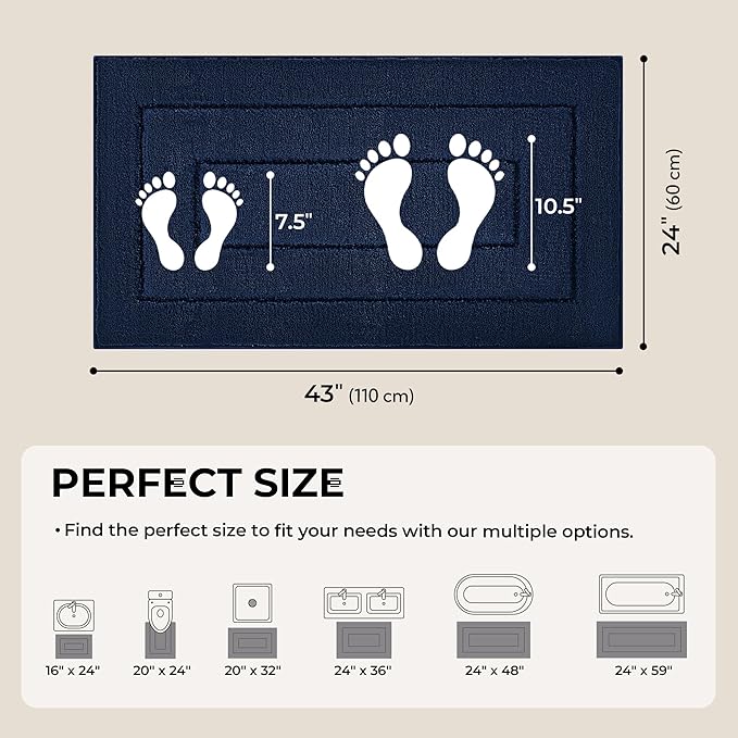 GRANNY SAYS Long Bathroom Rug Mat, Bath Mats Non-Slip, Super Soft & Water Absorbent, Large Bath Rugs, Machine Wash Dry, Bathroom Runner Rugs for Floor, Tub and Shower, 24" x 48" Navy Blue