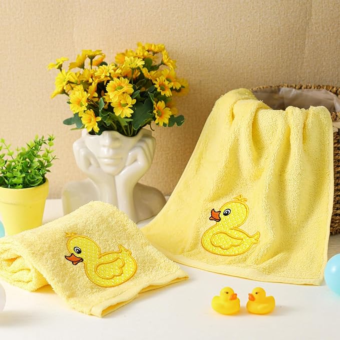 2 Pcs Rubber Ducky Hand Towels Yellow Bathroom Decor 14x29 Inch Embroidered 100% Cotton Soft Absorbent Spring Summer Decorative Hand Towels for Bathroom Kitchen