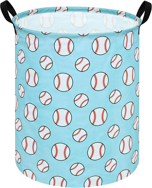 19.7" Round Kids Laundry Basket Gift Basket Storage Laundry Hamper Laundry Basket Baby Toys Nursery Bin with Handles,Storage Basket for Kids Room Bedroom Decor(Baseball)