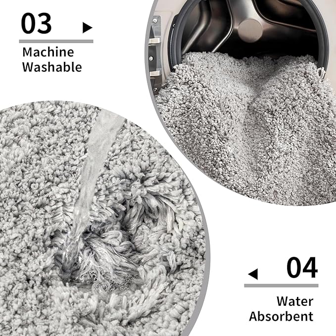 Gray Bathroom Rug 24x48 Non Slip Fluffy Bath Mat for Bathroom Floor Washable Plush Luxury Bath Rug for Tub Soft Shaggy Absorbent Shower Sink Mat