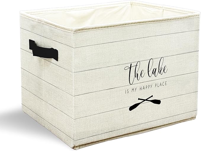 Lake Lovers Storage Bins with Handles, Lakes House Decor, the Lake Is My Happy Place Collapsible Laundry Basket Storage Box for Home Bedroom Bathroom Clothes Toys Books