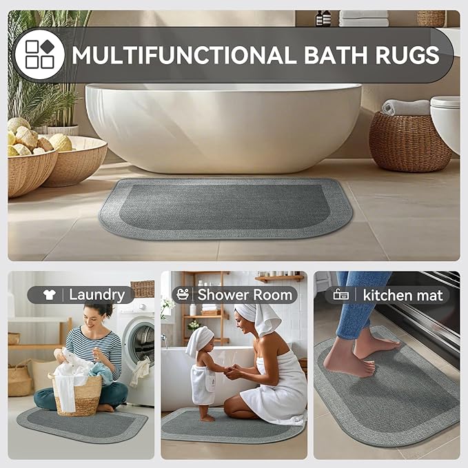 Half Circle Bath Mat,Thin Bathroom Rugs Fit Under Door Quick Dry Non Slip Washable Bathroom Mat with Rubber Backing,Absorbent Woven Half Round Shower Rug