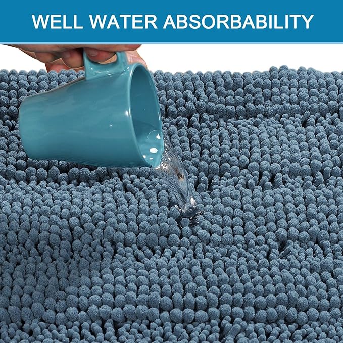 H.VERSAILTEX 3 Piece Bathroom Rugs Sets Thick Striped Bath Rugs Set for Bathroom Non Slip Soft Absorbent Bath Mat Set for Tub, Shower and Toilet(17''x24''+20''x32''+20''x24'' U-Shaped, Stone Blue)