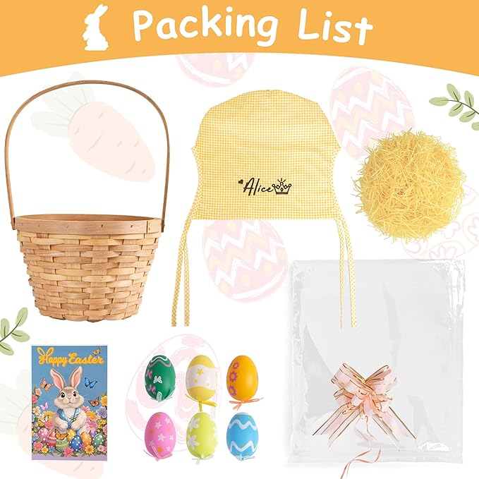 Personalized Easter Basket Large 2025 New Custom Embroidered Designed Liners with Stuffers Hand-Woven Folding Handle