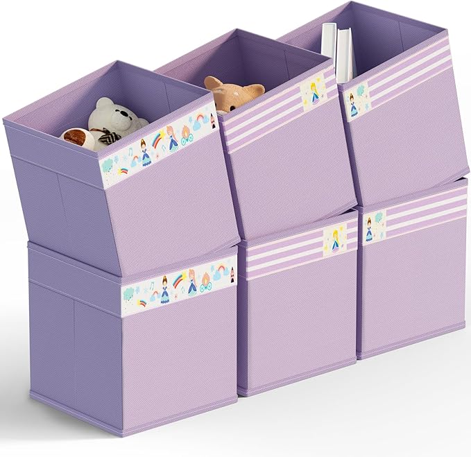 homyfort 11x11 Inch Storage Cube Bins, Fabric Cube Storage Organizer Baskets Box with Handles for Organizing Clothes, Toys, in Pantry, Closet Shelf, Nursery, Kids Room (Purple)
