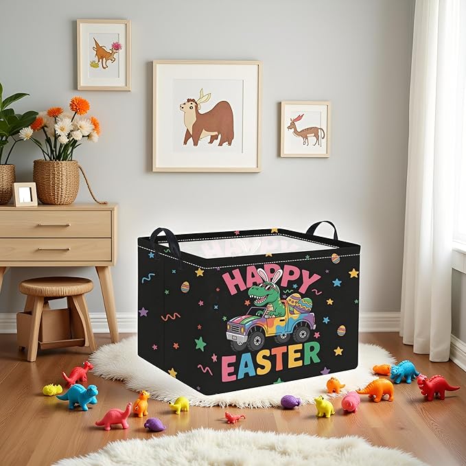 HIYAGON Rectangular Easter Basket Baby Girl Basket Fabric Storage Bin Organizer Box Room Decor(Cool Dinosaur)
