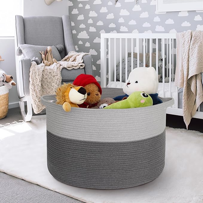 Extra Large Rope Basket, XXXL Woven Storage Basket, Large Blanket Storage for Living Room, Kids Room Toy Organizer Bin, Dog Toy Stuffed Animal Basket, Pillow Throw Blanket Holder, 22"x14"