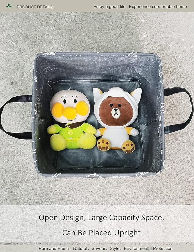 Square Folding Laundry Basket, waterproof Canvas Basket,gift basket,Suitable for children's room,Office,Clothes,Toys Storage(Grey Sports Ball)