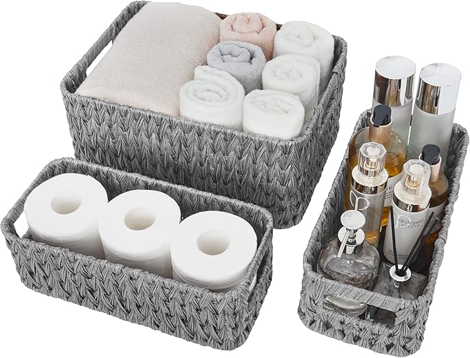 GRANNY SAYS Bundle of 2-Pack Storage Wicker Baskets with Handles & 3-Pack Wicker Storage Baskets for Organizing