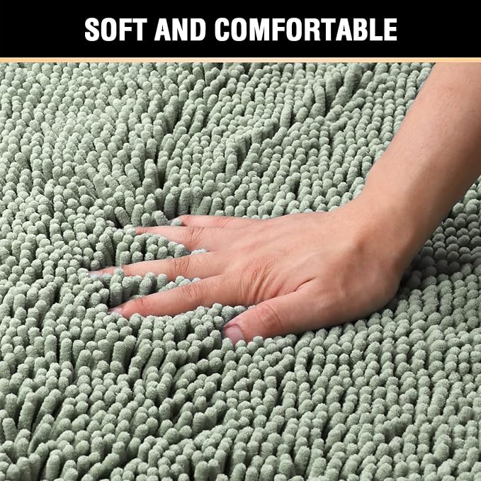 H.VERSAILTEX Microfiber Bath Rugs Chenille Floor Mat Ultra Soft Washable Bathroom Dry Fast Water Absorbent Bedroom Area Rugs, 24 x 42 - Inch, Sage