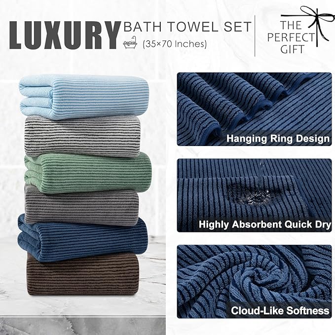 4 Piece Bath Towel Set 35"x70"Oversized Bath Towel for Bathroom Ultra Soft Fluffy Extra Large Bath Sheet Luxury Premium Bathroom Towel Highly Absorbent Quick Dry Shower Towel for Hotel Spa,Navy Blue