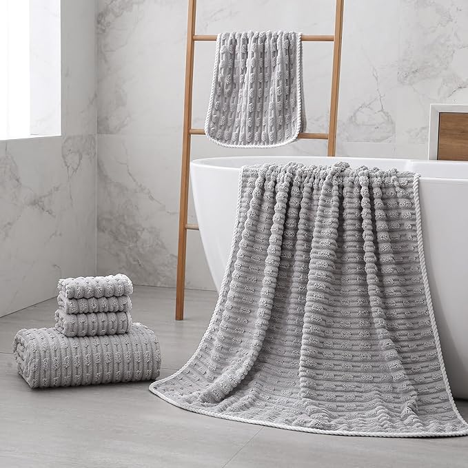 30X60 Inches Extra Large Bath Towels Sets of 6 for Bathroom Super Soft Quick Dry 2 Bath Towels 2 Hand Towels 2 Washcloth Towels Microfiber Shower (Grey, 6 Piece)