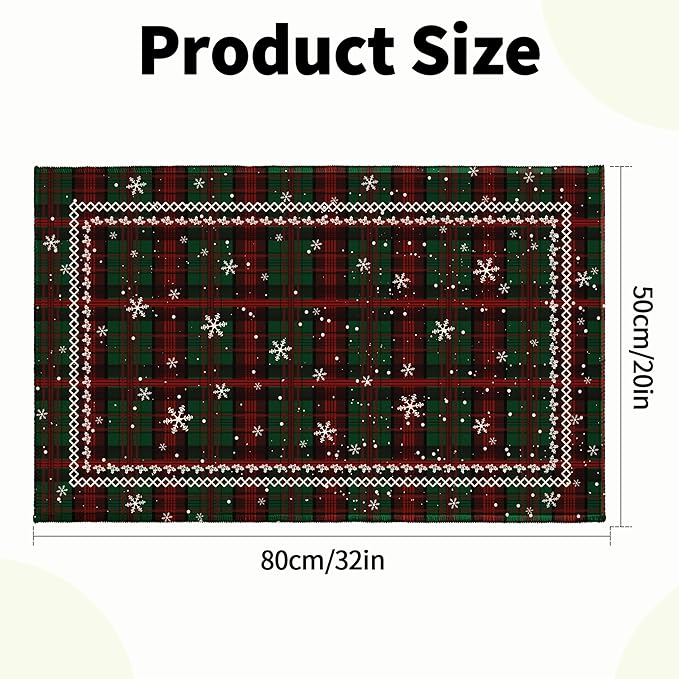 Green Christmas Bath Rug Xmas Red Green Buffalo Plaid Snowflakes Bathroom Mat Extra Soft Rug 20X32 Inch Plush Non Slip Absorbent Holiday Doormat for Bathroom Entryway Living Room