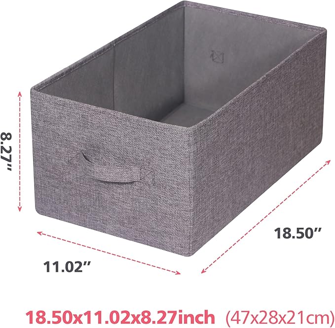 Set of 5 Closet Organizer Bins with Handle, Fabric Foldable Storage Baskets Cloth Box Containers for Shelves Home Office Clothes Clothing, Gray, Jumbo