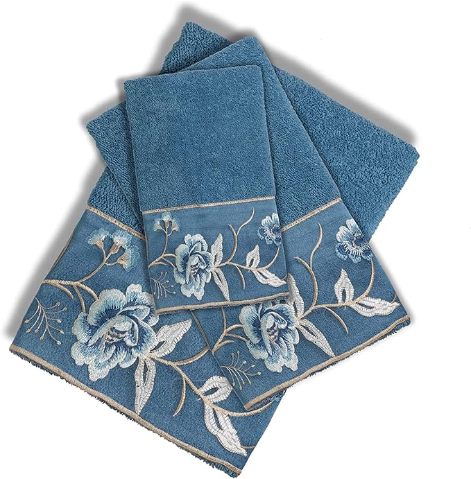 3 Piece Bath Towels Set for Bathroom, Bath, Hand & Wash Cloths, Decorative Stylish Plush Cotton Washcloths - Showering, Face & Body Washing, Airbnb Essentials & Host Accessories, Slate Blue