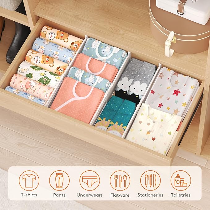 Lifewit 4" Tall 12 Pack Drawer Dividers, 35-56.5cm/13.8-22.2" Expandable Drawer Divider for Clothes, Adjustable Dresser Drawer Organizers, Drawers Separators for Dresser/Bathroom/Closet/Kitchen White