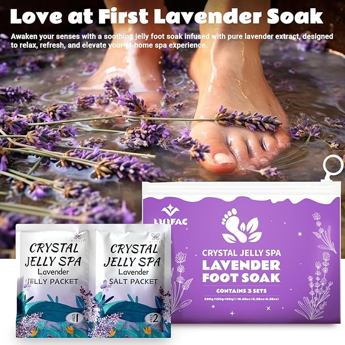 Foot Soak, 3 Pack Jelly Spa Pedicure Spa, Bubble Foot Bath Spa, Salon Pedi, Relaxation,Foot Salt Soak for Stubborn Foot Odor Tired Dry Cracked Feet Foot Care for Women Men(Lavender)