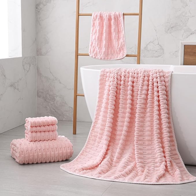 30X60 Inches Extra Large Bath Towels Sets of 6 for Bathroom Super Soft Quick Dry 2 Bath Towels 2 Hand Towels 2 Washcloth Towels Microfiber Shower (Pink, 6 Piece)