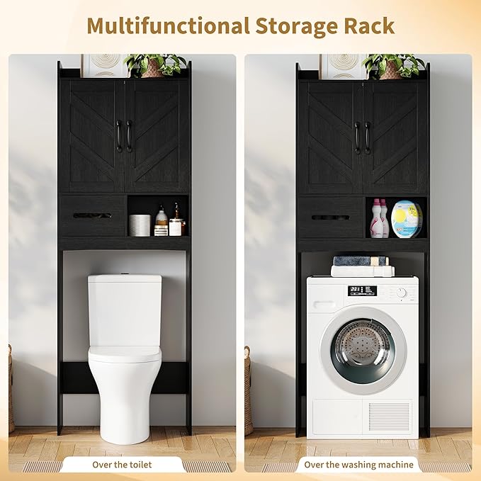 IDEALHOUSE Over The Toilet Storage Cabinet,Bathroom Organizers and Storage with Anti-Tip Device and Adjustable Shelf for Bathroom,Restroom,Laundry,Black