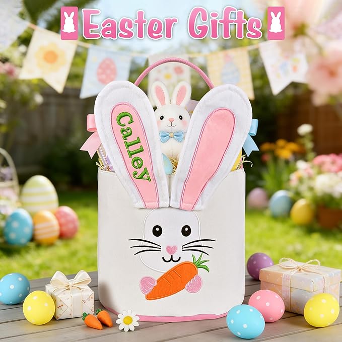 Easter Baskets for Kids - Touber Bunny Easter Basket | Gifts for Boys & Girls and Hunting Party Favor Supplies - Pink Ears