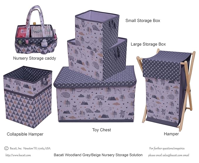 Bacati - Large Storage Tote Woodlands Animals Beige/Grey 14 X 14 X 10 inches