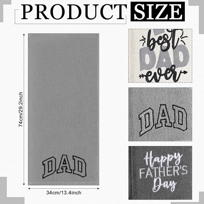 3 Pack Father's Day Hand Towels Christmas Towel Gift 13.4 x 29.2 Inch Cotton Embroidered Best Dad Ever Bathroom Towel Absorbent Super Soft for Bathroom