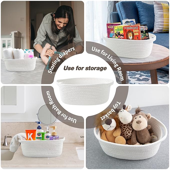 Small Woven Basket with Gift Bags and Ribbons Cute Baskets for Gifts Empty 12"x8"x5" Small Rope Toy Basket for Babies White Baskets for Storage