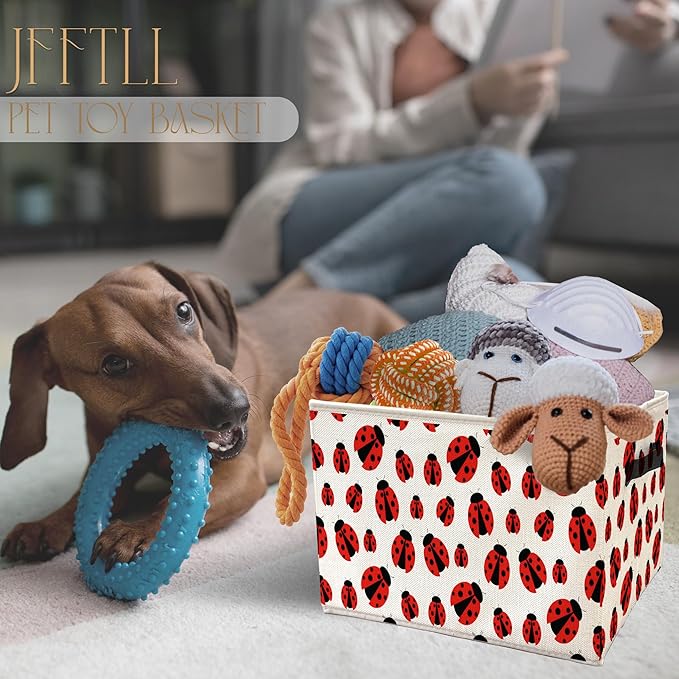 Ladybug Storage Bins with Handles, Lady Bug Gifts for Women Men, Cute Red Ladybug Insect Collapsible Laundry Basket Storage Box for Home Bedroom Bathroom Clothes Toys Books