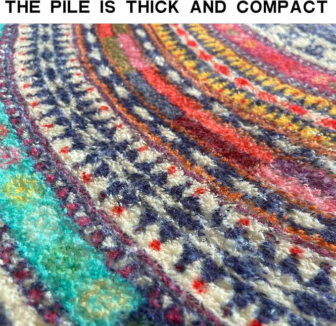 Half Round Door Mat,Semi Circle Bathroom Floor Rug,Mandala Boho Bohemian Non-Slip Welcome Entrance Way Absorbent Bath Mat,Microfiber Tufted Indoor Rug for Kitchen Living Room (Multicolor)…