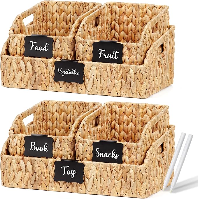 Wicker Baskets for Organizing,Pantry Baskets with Built-in Handles, Handwoven Wicker Storage Basket, Water Hyacinth Storage Bins for Shelves, 3 Pack, Natural 2 Set