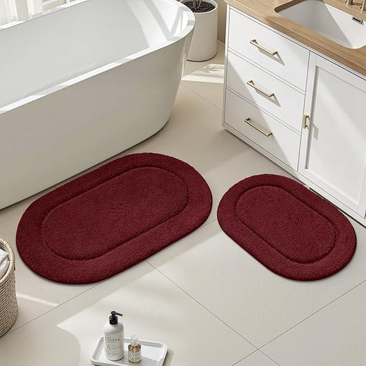 HOMEIDEAS Bathroom Rugs Sets 2 Piece, Soft Bathroom Mats and Absorbent Microfiber Machine Washable Bath Mats for Shower Room, Bathtub, Kitchen (20" x 32" + 16" x 24", Burgundy Red)