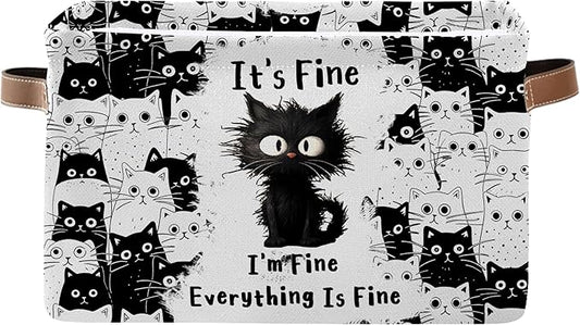 Black Cat Rectangle Storage Basket - Cat Themed Collection Collapsible Storage Baskets with Handles - Cute Cats Toy Bins - Black Cats Pattern Storages Bin for Kids Clothes, Gifts, Books, Toys