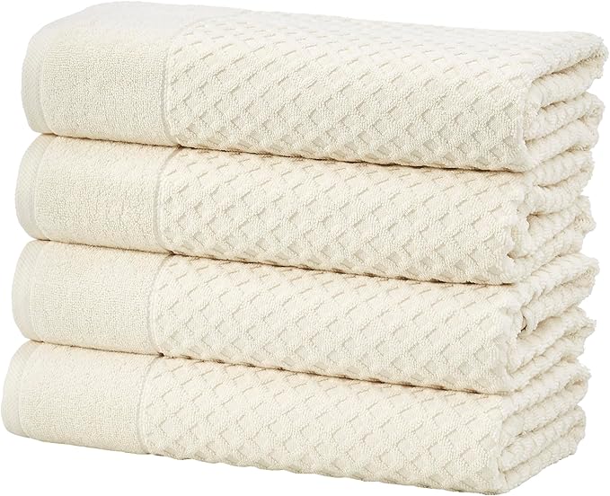 Great Bay Home Bath Towels - 100% Cotton 4 Pack 54x27 Bath Towel Set - Absorbent, Durable, Quick-Dry Towels for Bathroom (Ivory)