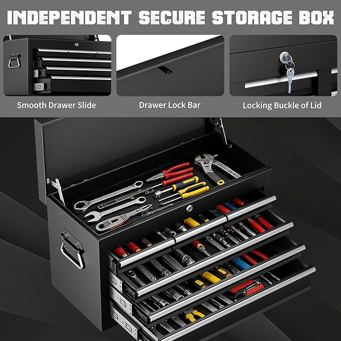 Metal Tool Chest, 8 Drawer Rolling Tool Chest with Wheels, Assembled Tool Storage Cabinet with Locking, Sliding Drawers & Detachable Top Tool Box, for Repair Room Warehouse Garage Workshop