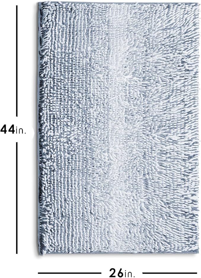 Hearth & Harbor Bathroom Rugs, Chenille Bath Mat - Machine Washable Bath Mats for Bathroom Non-Slip Backing Rubber, Quick Dry Bathroom Mat, 26 x 44 - Ombre Blue