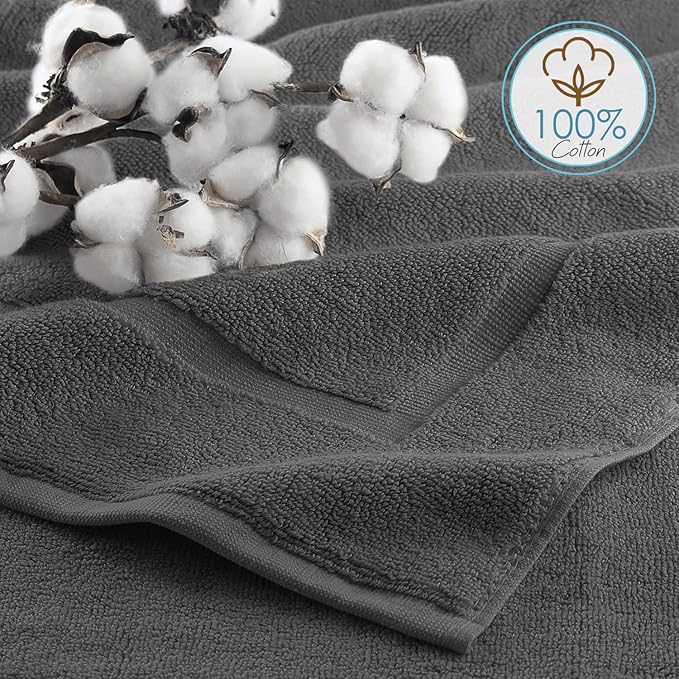 Hearth & Harbor Bath Towels - 100% Ring Spun Cotton Luxury Towels - Ultra Soft & Highly Absorbent, Bathroom Towels, Floor Mat - Dark Gray