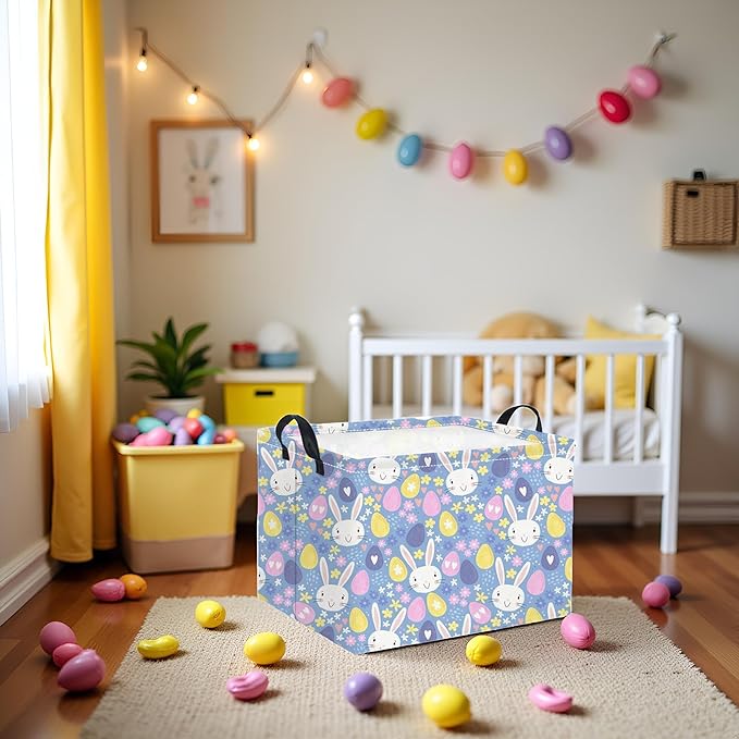 Rectangular Storage Basket for Kids & Baby - Cute & Functional Toy Storage Bin, Organizer, Shelf or Book Basket - Easter Room Decor with Flower & Easter Egg Design