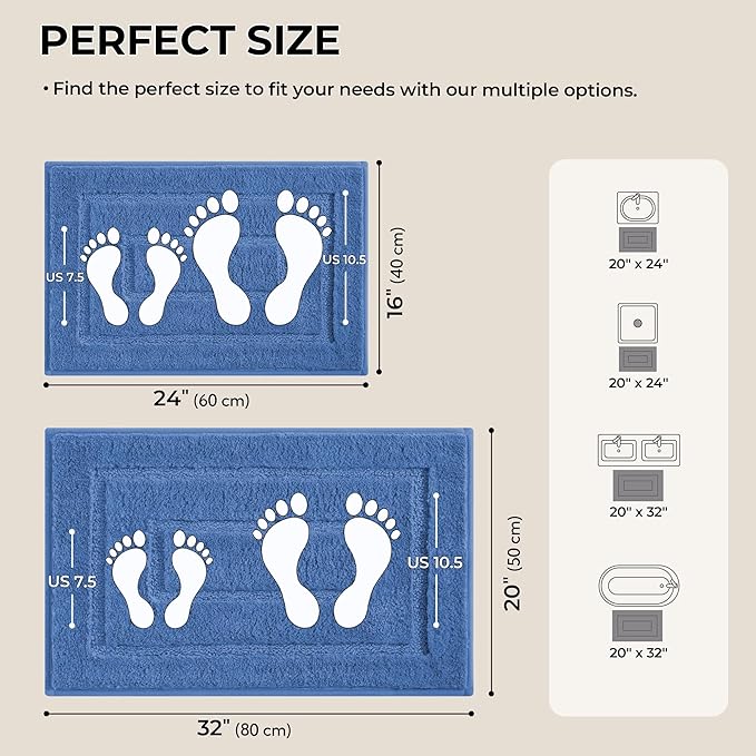 GRANNY SAYS Bathroom Rugs Sets 2 Piece,Soft Bath Mats for Bathroom, Bath Rugs Non Slip Washable, Absorbent Bath Rug for Tub, Shower & Toilet, BathMat Set, Blue 20" x 32" + 16" x 24"