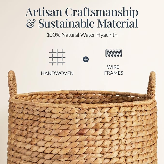 Best Choice Products Round Storage Basket w/Handles, Handwoven Water Hyacinth, Plant Holder, Storage Organizer Tote Bin for Bedroom, Living Room, Bathroom - Natural
