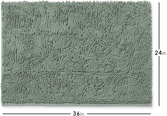 Hearth & Harbor Bathroom Rugs, Chenille Bath Mat - Machine Washable Bath Mats for Bathroom Non-Slip Backing Rubber, Quick Dry Bathroom Mat, 24 x 36 - Ice Green