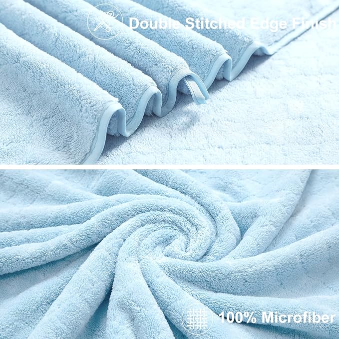 Hailea Luxury Bath Towels Set - 12 Piece (4 Large Bath Towels,4 Hand Towels,4 Washcloths), 100% Microfiber,Extra Absorbent Super Soft & Quick Dry,Complete Family Pack for Bathroom Gym Pool,Blue