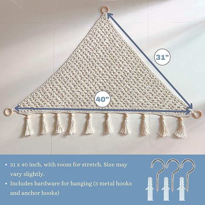 Macrame Toy Hammock for Stuffed Animals - Toy Hammock Net for Stuffed Animals Corner, Blue Nursery Decor, Plush Hammock, Hanging Stuffed Animal Organizer, Deep Sea Blue