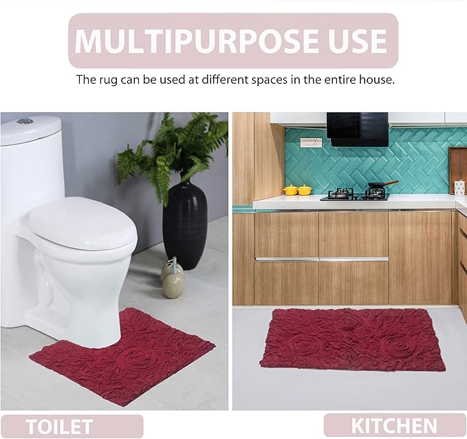 Home Weavers Bell Flower Collection 100% Cotton Tufted Bath Rugs, Extra Soft and Absorbent Bath Rugs, Non-Slip Bath Mats, Machine Washable, Bath Mats for Bathroom Floor and Tub, 24"x40" Rectangle, Red