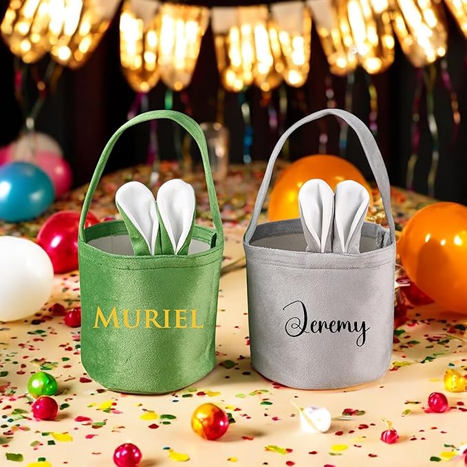 Custom Name Easter Tote Basket Cute Solid Colour Bunny Ears Basket Personalised Easter Bunny Bucket