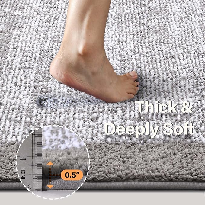 60x24 Long Bathroom Rugs Washable Non Slip, Light Grey Bath Mat for Bathroom Floor Tub, Soft Absorbent Quick Dry Mats for Shower, Bathtub,Home Decor