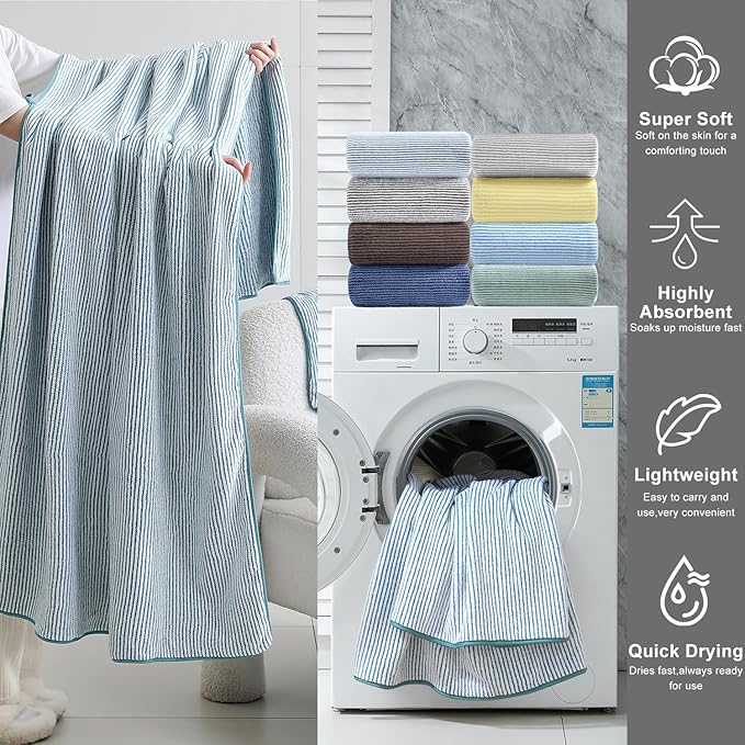 4 Piece Bath Towel Set 35"x70"Oversized Bath Towel for Bathroom Ultra Soft Fluffy Extra Large Bath Sheet Luxury Premium Bathroom Towel Highly Absorbent Quick Dry Shower Towel for Hotel Spa,Lake Blue