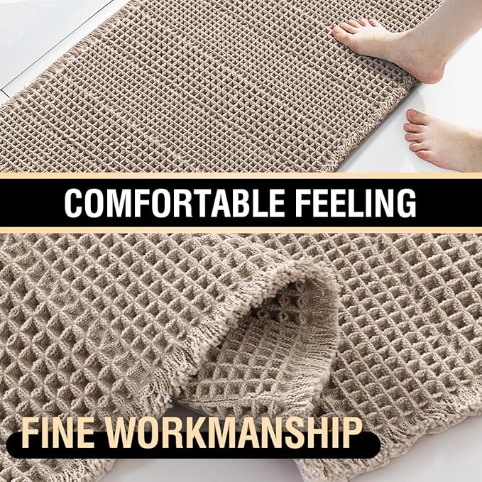 H.VERSAILTEX Upgraded Waffle Bath Mat Super Absorbent Non Slip Bath Rug for Bathroom Floor, 24" x 36", Irish Cream