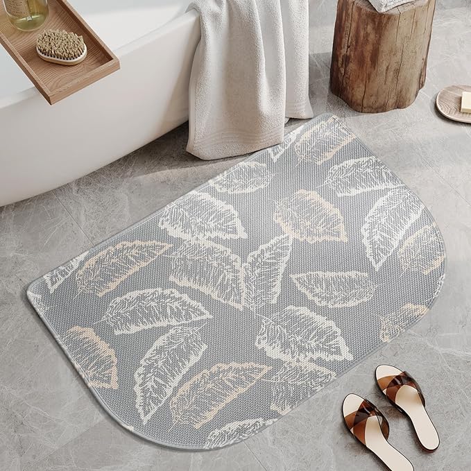 Half Circle Bath Mat, Thin Bathroom Rugs Fit Under Door Quick Dry Non Slip Washable Bathroom Mat with Rubber Backing, Absorbent Half Round Shower Rug
