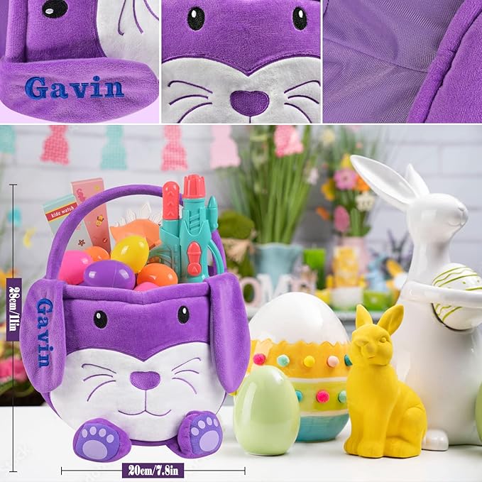 Personalized Easter Basket, PEMIRSAYO Easter Baskets for Kids Easter Bunny Baskets Custom Easter Basket Personalized Easter Gifts Toddler Easter Baskets Empty - Purple