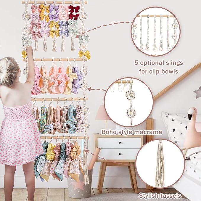 RDYEAAR Bow Organizer for Girls, Headband Organizer for Baby Girl, Bow Hanger for Girls, White Baby Girl Nursery Decor, Toddler Hair Accessory Organizer，Hanging Organizer